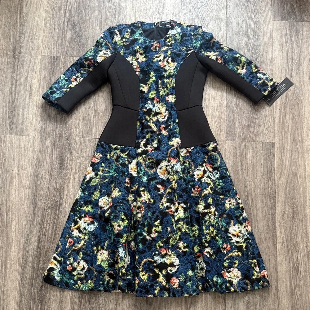 Floral Patterned Dress with Black Accents - Picture 1 of 6